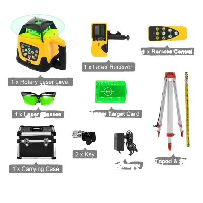 Rotacijska laserska raven, samonivelirna funkcija, upravljanje na daljavo, Zeleni žarek komplet 1