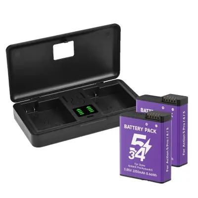 Baterija za kamero, kapaciteta 2250mAh, tip Li-ion, združljiva z Osmo Action 5 Pro/4/3, 2 Bateriji 1 Polnilec