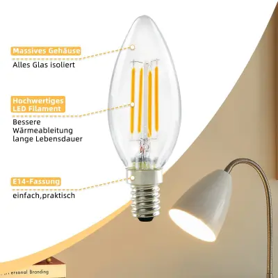 NETTLIFE paket 6 LED sijalk E14 svečnik, toplo bela 4W 2700K, Edison filament C35, stekleno retro vintage, energijsko varčne, nedimmable