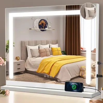 NETTLIFE Toaletno ogledalo z osvetlitvijo, 70 x 55 cm, priročno ogledalo z nastavljivo LED-tiplo senzorsko osvetlitvijo