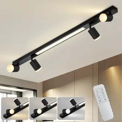 NETTLIFE LED stropna svetilka z zatemnjevanjem, 4 gibljive vtičnice, 38 W, črna barva, z daljinskim upravljalnikom, 3000K–6500K, 350° vrtenja