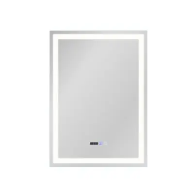 NETTLIFE Osvetljeno ogledalo za kopalnico - 50x70 cm LED, stensko, IP44, senzorski stikalo, ura, proti zamegljevanju, nastavljivo