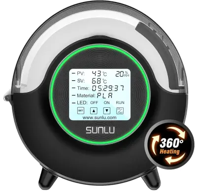 SUNLU S2 Sušilna Škatla za Filamente, 360° Ogrevanje, LED Način Dotika, S2 črna, EU Vtič (220V)