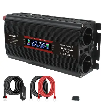 Power Inverter, 3000W/4000W vršna moč, univerzalna/EU vtičnica, 3000W črn LCD EU, DC12V, AC220-240V