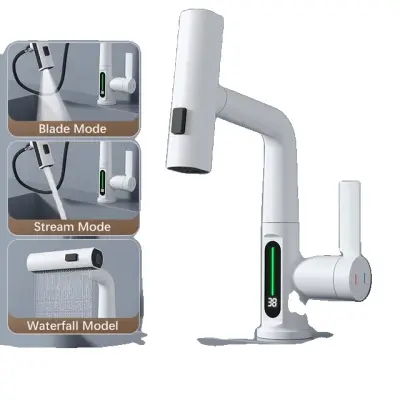 Kuhinjska pipa, inteligentni digitalni prikaz, funkcija izvlečenja, bela