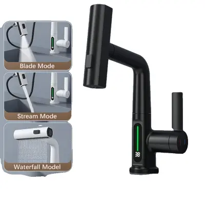 Kuhinjska pipa, inteligentni digitalni prikaz, funkcija izvlečenja, črna