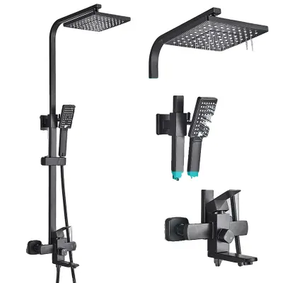 Set tuš pipa iz 304 nerjavečega jekla, nastavljiva višina, sodoben dizajn, črn ABS