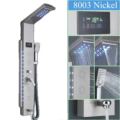 Večfunkcijski tuš panel z LED zaslonom, nerjaveče jeklo, stenski, Nickel-F-8003