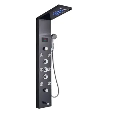 LED tuš panel, slapni dežni tuš glava, SPA masažni curki, črna 8009