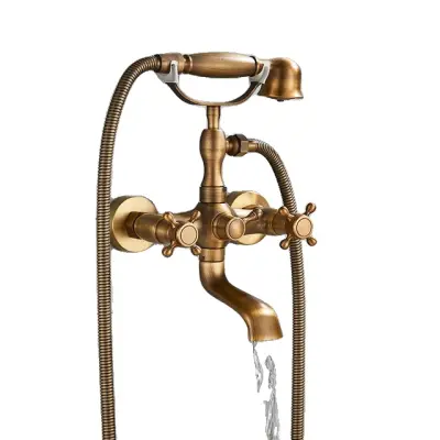 Kopalna tuš pipa, dvojni ročaj, medenina, starinska medenina B