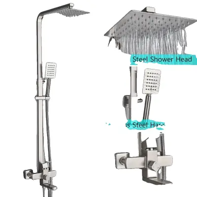 Set tuš pip z nerjavečim jeklom 304, nastavljiva višina, sodoben dizajn, brušen nikelj