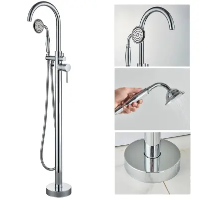 Talno montiran tuš pipa za kad, dvojna ročica, samostoječa vrtljiva šoba, krom B