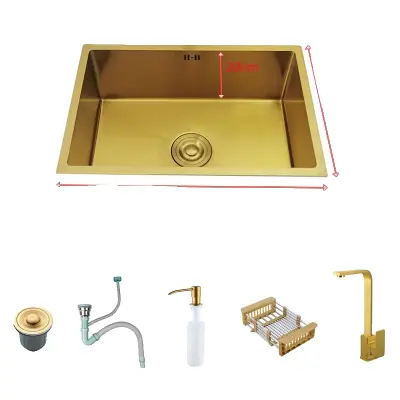 Zlata kuhinjska korita, nerjaveče jeklo, prostorna enojna skleda, 60x40cm C