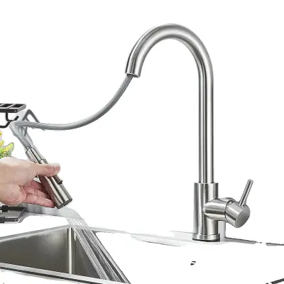 Kuhinjska pipa, fleksibilen izvlečni vodnjak, mešalnik hladne in tople vode, brušen nikelj