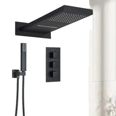 Termostatski tuš pipa set, medeninasta konstrukcija, stenska zasnova, mat črna A