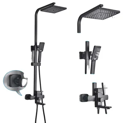 Kromirana kopalniška tuš pipa, nastavljiva višina 70cm-120cm, 8-palčni dežni tuš glava, mat črn ABS