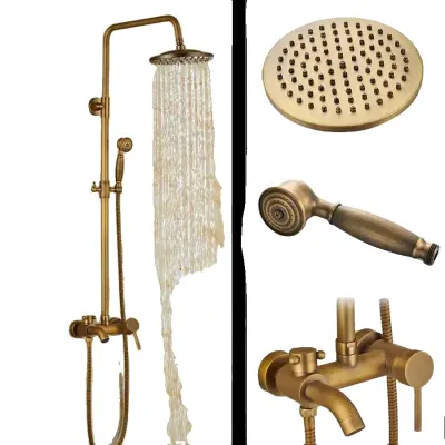 Luksuzni mešalni pipa za tuš, 200mm mesingasti tuš glava, nastavljiva višina 700mm-1200mm, starinsko mesing A01