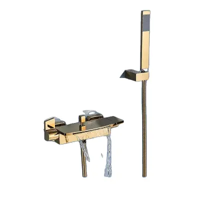 Stenska tuš pipa, dvojni ročaj, keramična ventil, sodoben dizajn, Zlata