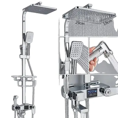 Digitalni prikaz tuš pipice, termostatska kontrola, nastavljiva višina 80-120 cm, krom termostatska