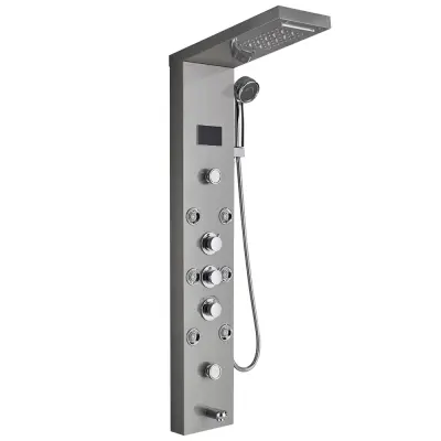 LED tuš panel, občutljiv na temperaturo, masažni curki, 8009 brušeni nikelj