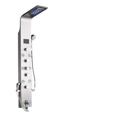 LED tuš panel za kopalnico, 6 načinov inteligentni LCD, rožnato zlato deževni slap, brušeni nikl 8009
