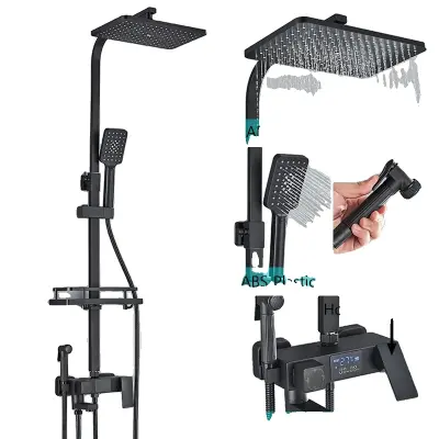 Termostatska tuš pipa, ABS tuš glava, mesing mešalni ventil, črna ABS