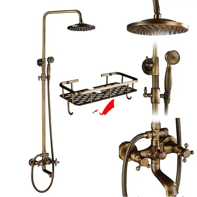 Antik medeninast tuš set, nastavljiva višina, dvojna ročna kontrola, antik medenina C02
