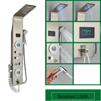 LED tuš panel, sodoben dizajn, SPA masažni curki, pameten prikaz temperature, brušen 8006