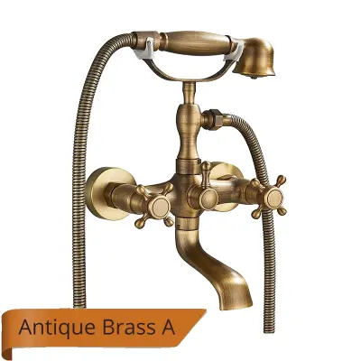 Antik medeninast tuš pipa, dvojna kontrola, ročni tuš, antik medenina A