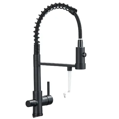 Kuhinjska pipa, potegni pomlad, 360° vrtenje, mat črna