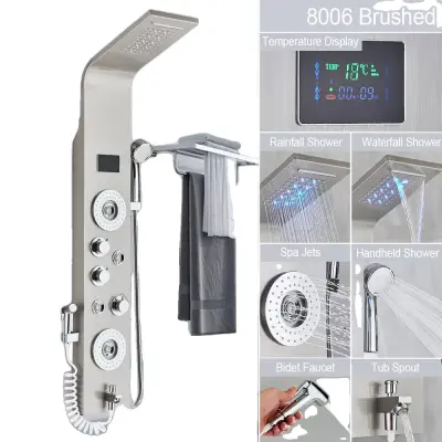 Sistem tuš panela, LED prikaz pretoka vode, trojna kontrola ročic, 8006 brušen