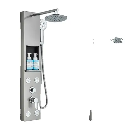 Sistem tuš panela z dežjem, SPA telesni curki, LCD prikaz temperature, brušeni nikelj 7001