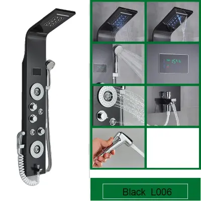 LED tuš panel, sodoben dizajn, SPA masažni curki, pameten prikaz temperature, črna 8006