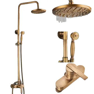 Kovinska antikna kopalniška tuš pipa, 8-palčni okrogli tuš glava, višinsko nastavljiva, FTIE1