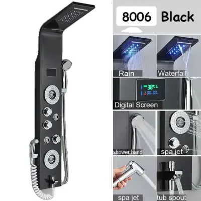 Luksuzni tuš panel, dizajn slapov, masažni curki in bide pipa, črna 8006