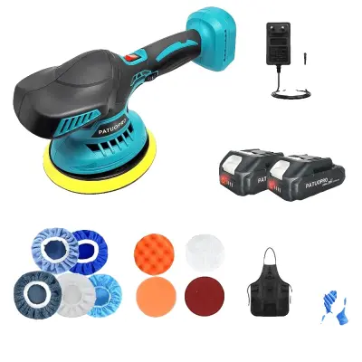 Brezžični polirnik za avto, 6 spremenljivih hitrosti, 5000 RPM največja hitrost, 2PCS 2.0Ah baterija, EU