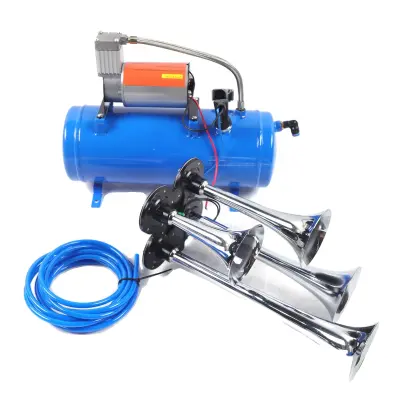 12V DC Kompresor za zrak, 150 PSI, 6L rezervoar s 4-cevnimi rogovoma, Modrá, EU