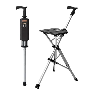 Kljuka za hojo s sedežem, nastavljiva višina, prenosljiva zasnova, črna