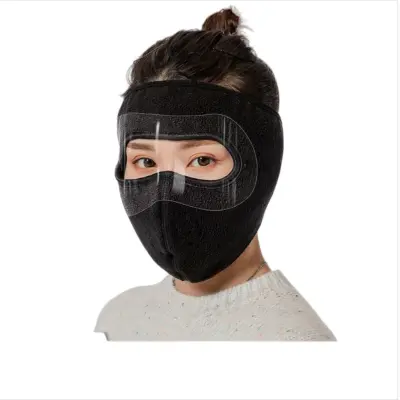 Zimska topla flis maska za obraz za kolesarjenje - Popolna pokritost in nastavljiva Black