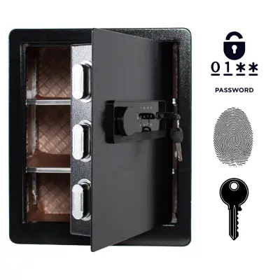 Biometrični sef na prstni odtis 45x38x32 cm, oklepljen domači sef z elektronsko kodo, jeklena konstrukcija, črn, XA6-45