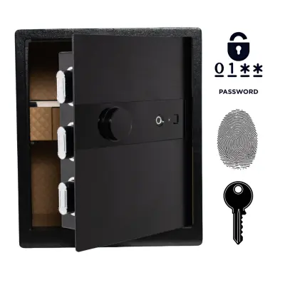 Biometrični sef na prstni odtis 45x38x32 cm, oklepna varnostna blagajna z elektronsko kodo in ključem, črn, jeklo Q235