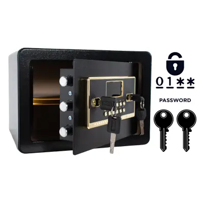 Oklepljen domači sef z elektronsko ključavnico in ključem, jeklena konstrukcija, 25x35x25 cm, črn, Double Lock-25