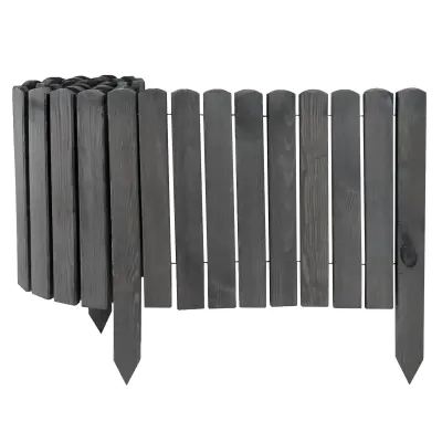 2x Lesena rolo ograja siva 20 x 200 cm – vrtna obroba za gredice in razmejitev trate | Fleksibilna obroba za poti