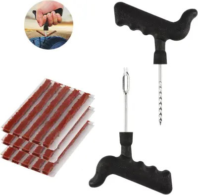 Komplet za popravilo predrtih pnevmatik s 15 tesnilnimi trakovi, pila in stožec za hitro krpanje gum brez demontaže platišč