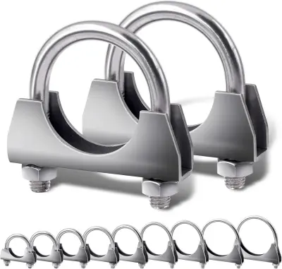 Izpušne objemke U-objemka 54 mm, komplet 2 kosa, nerjaveče jeklo, polirano, odporno na korozijo, za izpušne sisteme in cevi