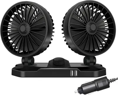 Avtomobilski ventilator 12V, dvojni, vrtljiv 360°, 2 stopnji hitrosti, močno hlajenje za osebna in tovorna vozila