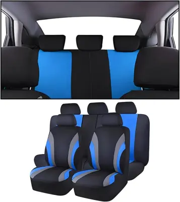 Prevleke za avtomobilske sedeže 9-delni komplet, univerzalne zaščitne prevleke, trpežna bombažna tkanina, modra barva