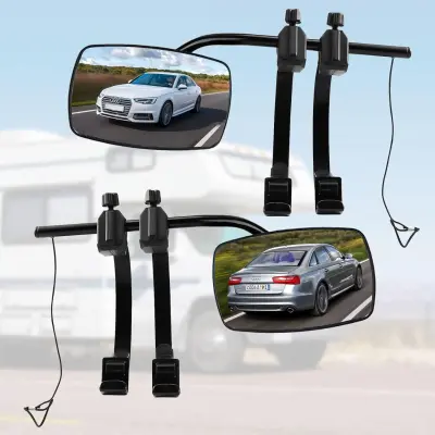 Ogledala za kamp prikolico, univerzalna raztegljiva ogledala za vleko, komplet 2 kosov za avtodom, SUV in tovornjak, črna