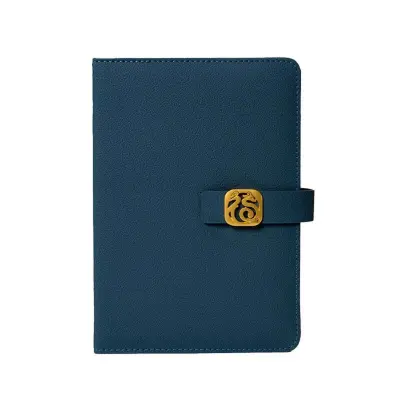 A5 Zadebeljen Beležnica iz PU Usnja z Magnetno Zaponko in Držalom za Pisalo Blue