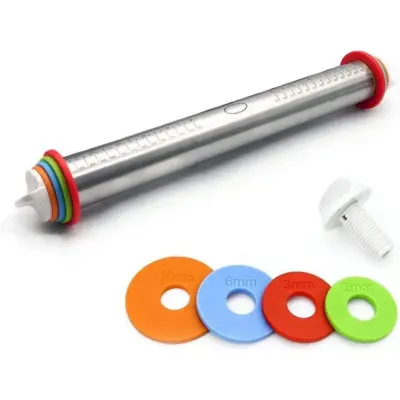 Nastavljiv valjar za testo , 4 obroči za popolno debelino, nerjavno jeklo | THICKROLL